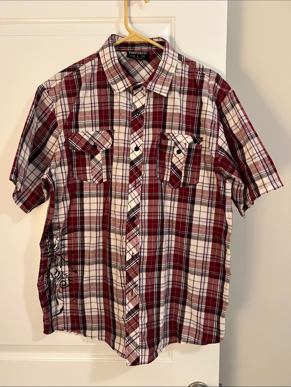 Red Plaid Short-Sleeve Button-Down Shirt by Affliction